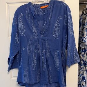 Oliphant Blue Paisley-Dot V-Neck Tunic